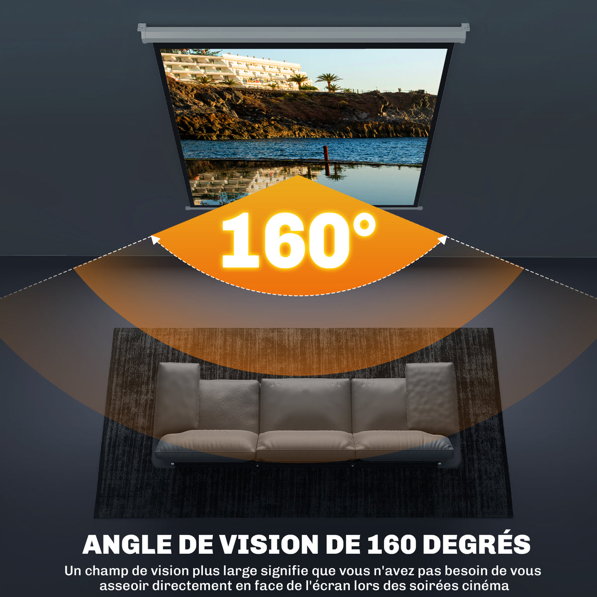 Écran de projection TV et Home Cinema de 85 Pouces vidéo projecteur 1:1 4K HD, 162,5 x 8 x 162 cm-4