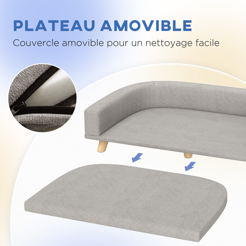 Canapé pour chien grand lit surélevé pour chien coussin lavable cadre en bois tissu polyester 98 x 67 x 25 cm gris-4