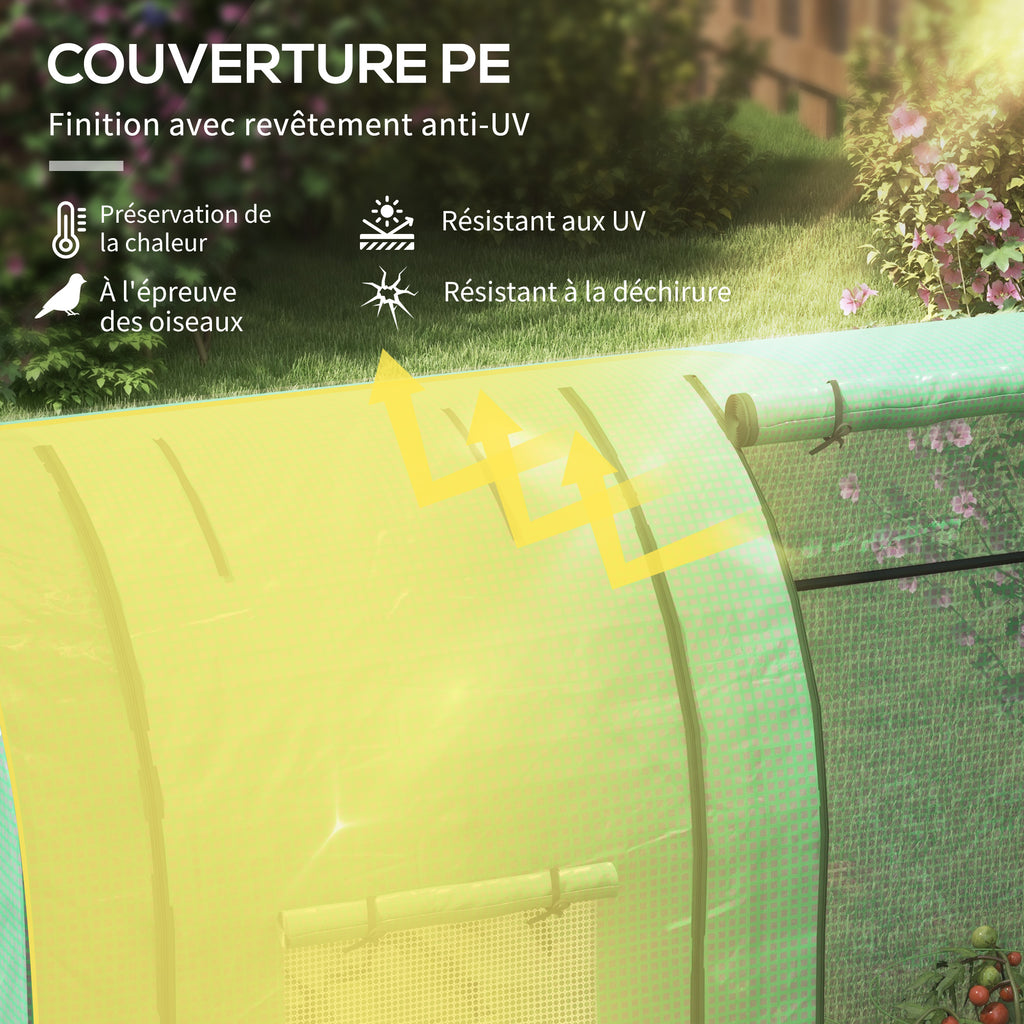 Serre de jardin 1,8 m² dim. 1,85L x 0,9l x 1,5H m 2 Portes zippées déroulantes 4 fenêtres enroulables Acier PE Vert-4