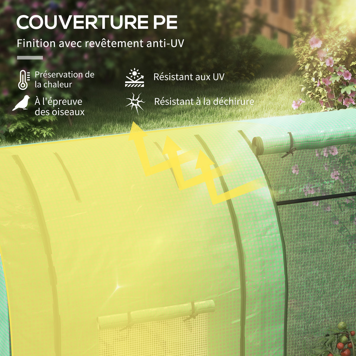 Serre de jardin 1,8 m² dim. 1,85L x 0,9l x 1,5H m 2 Portes zippées déroulantes 4 fenêtres enroulables Acier PE Vert-4
