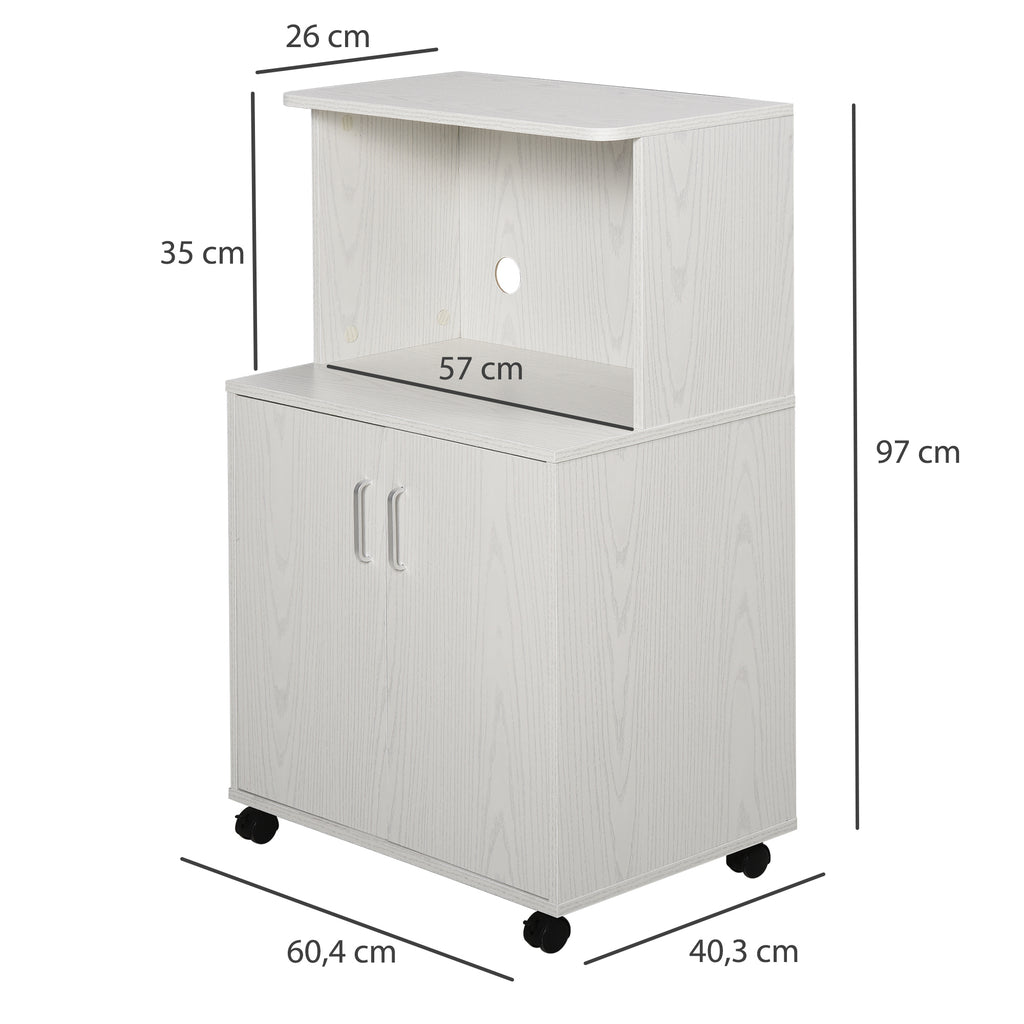 Chariot desserte micro-ondes placard 2 portes - dim. 60,4L x 40,3l x 97H cm - blanc-2