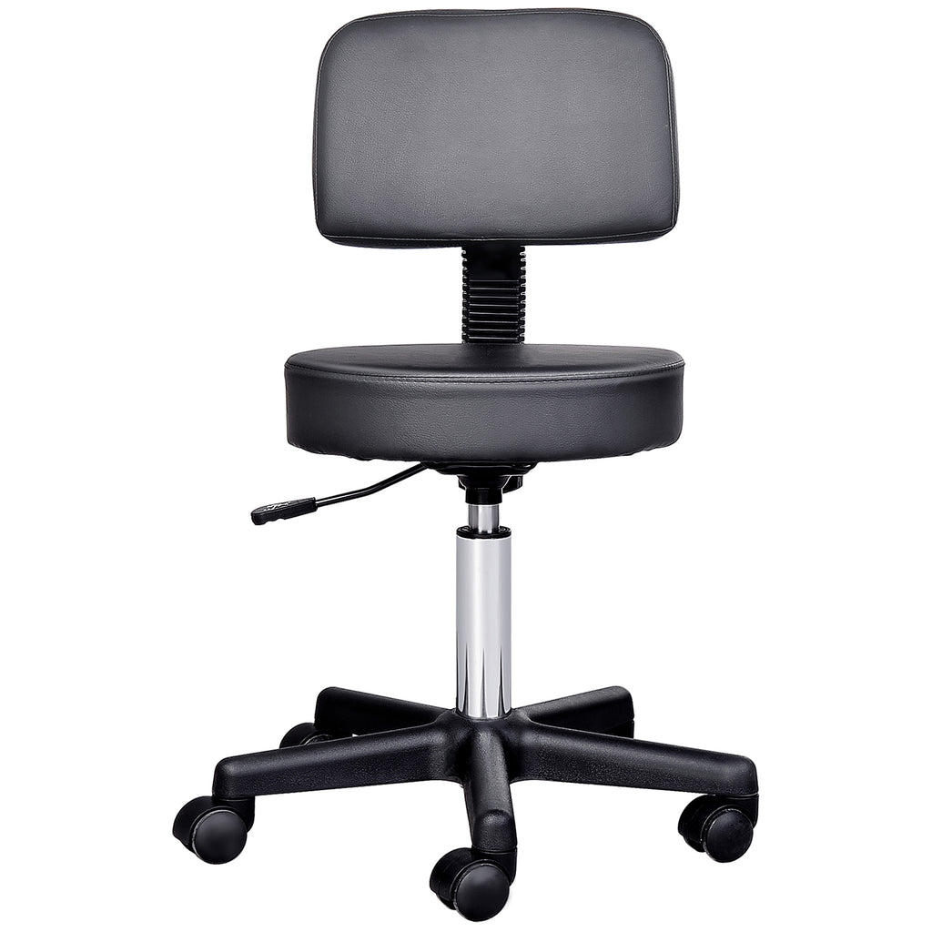 Tabouret massage a roulettes reglable en hauteur pivotant avec dossier ergonomique noir-0