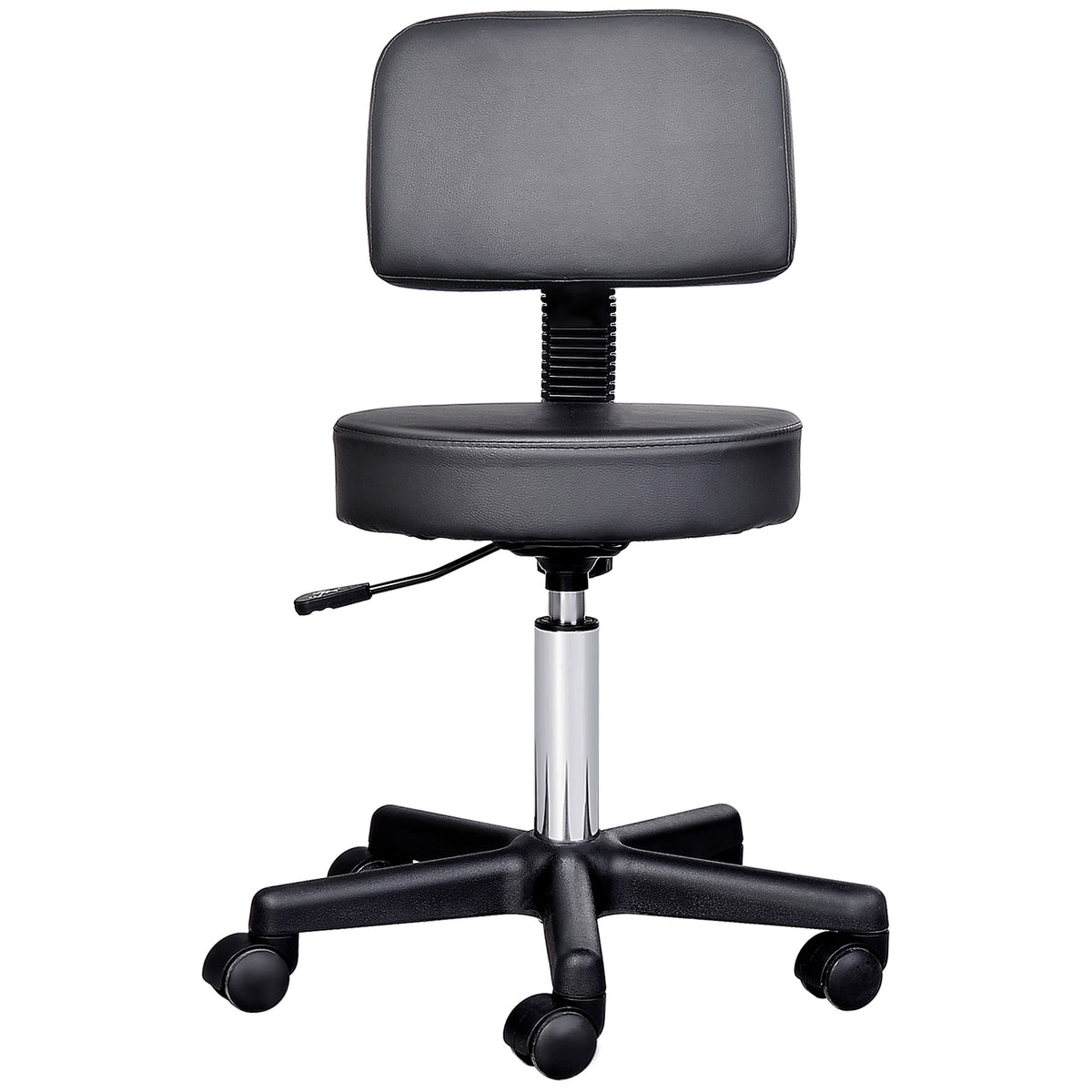 Tabouret massage a roulettes reglable en hauteur pivotant avec dossier ergonomique noir-0