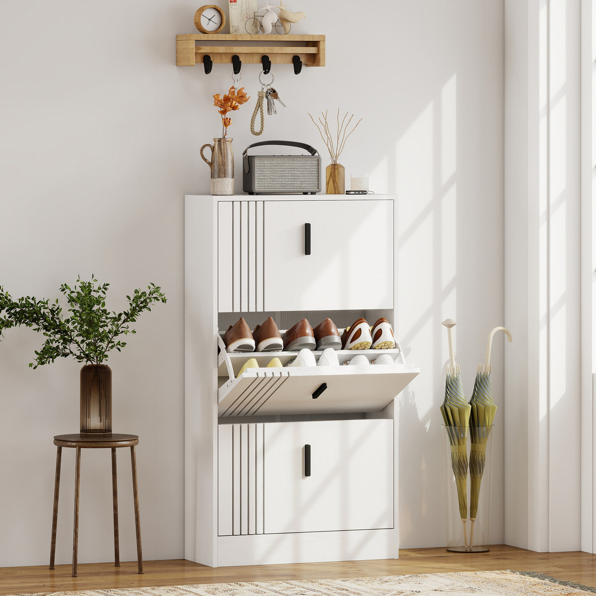 Meuble à chaussures armoire à chaussures à 3 abattants 18 paires grande capacité en bois 63 x 24 x 117 cm blanc-1