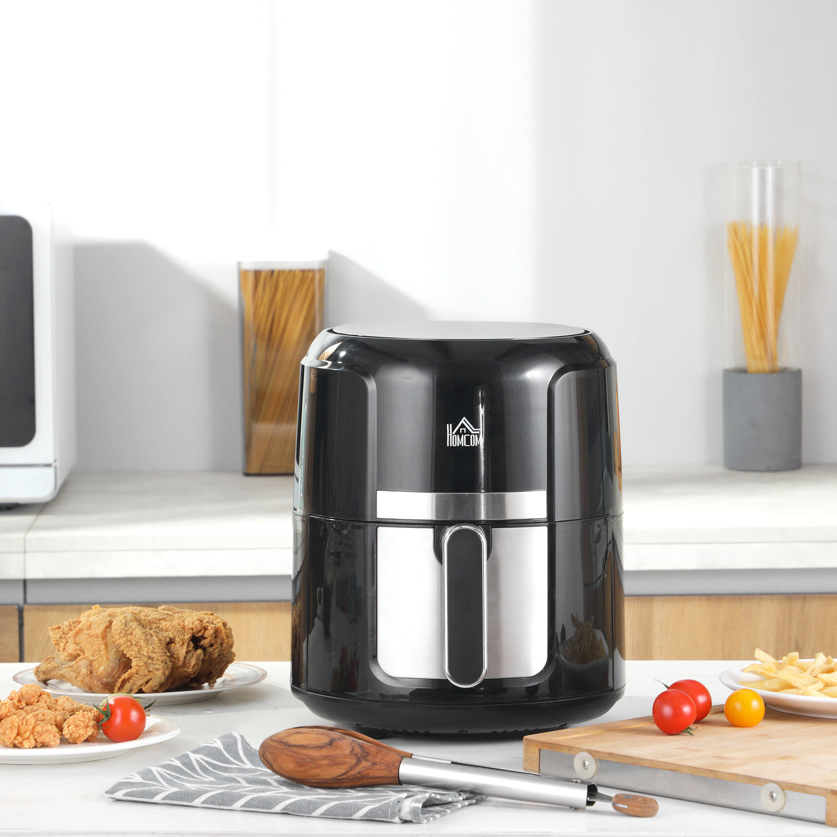 Friteuse sans huile 4 L, air fryer 1300 W 12 programmes, écran tactile, température réglable, panier antiadhésif, noir-1