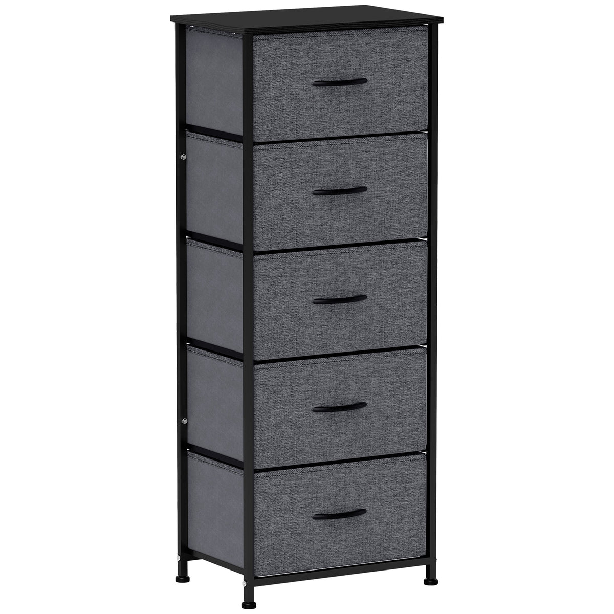 Commode 5 tiroirs meuble de rangement tiroir en tissu pliant - structure acier noir - 45 x 30 x 116 cm gris foncé-0