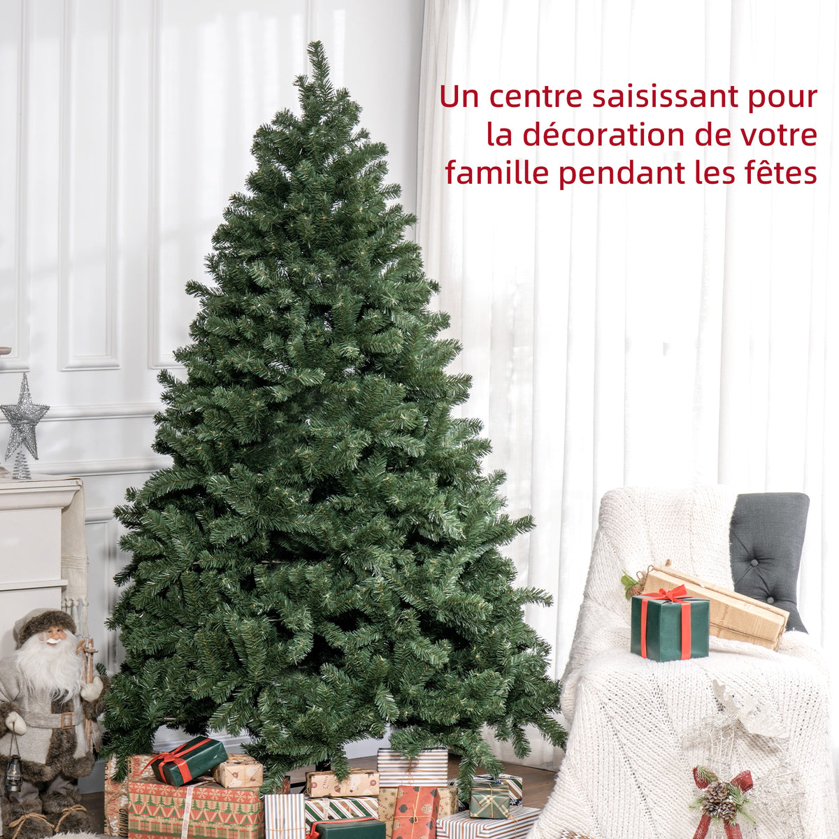 Sapin de Noël artificiel 210 arbre de Noël avec support en métal pliable, 1674 branches, décoration de Noël réaliste-3