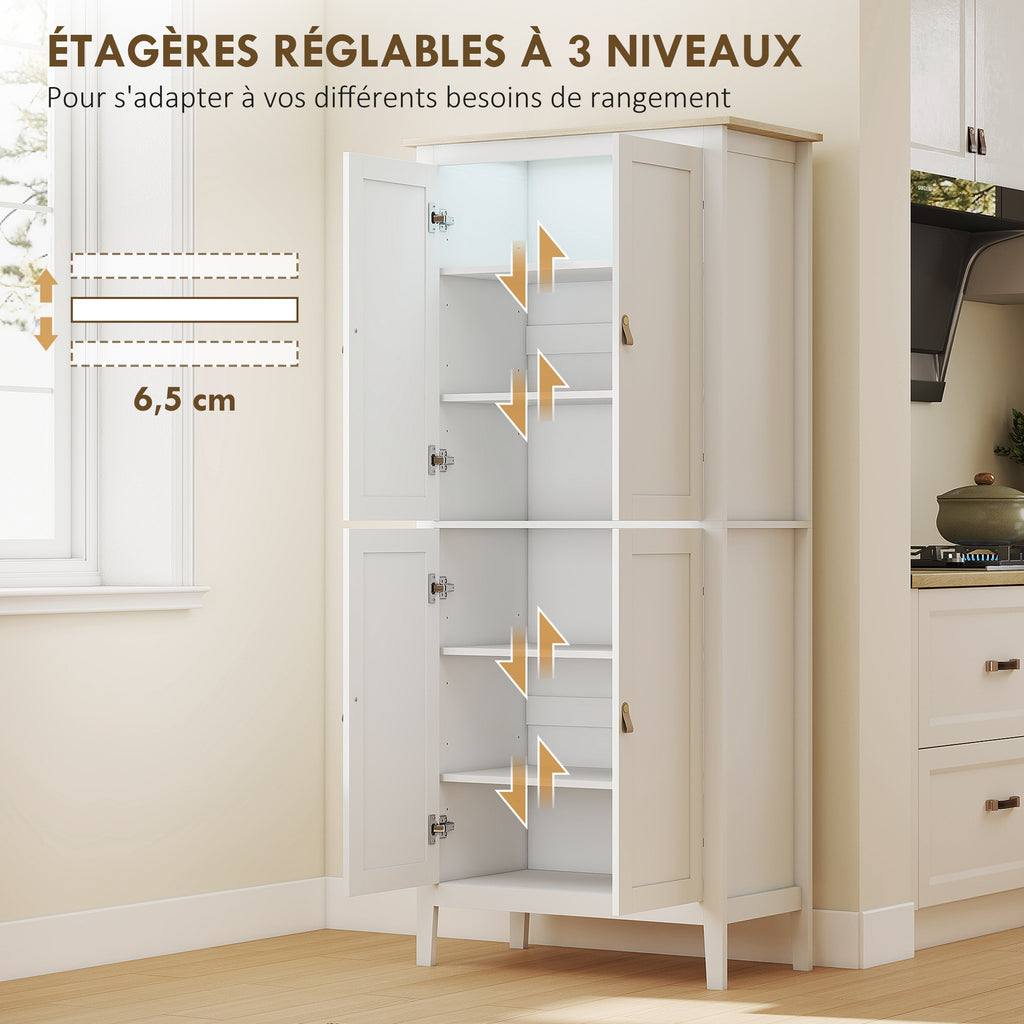 Buffet cuisine, meuble cuisine rangement haut avec LED réglable et détecteur de mouvement, 80 x 40 x 176,5 cm, blanc-5