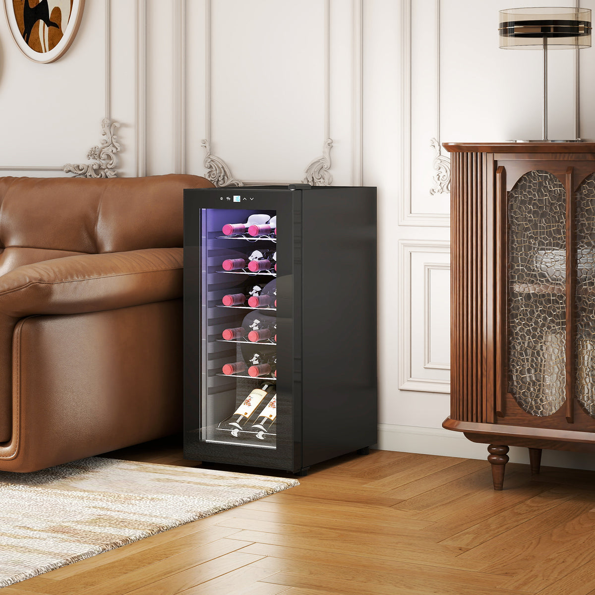 Cave à vin 18 bouteilles 50L haute performance température réglable 5-18° avec lumière LED, noir-9