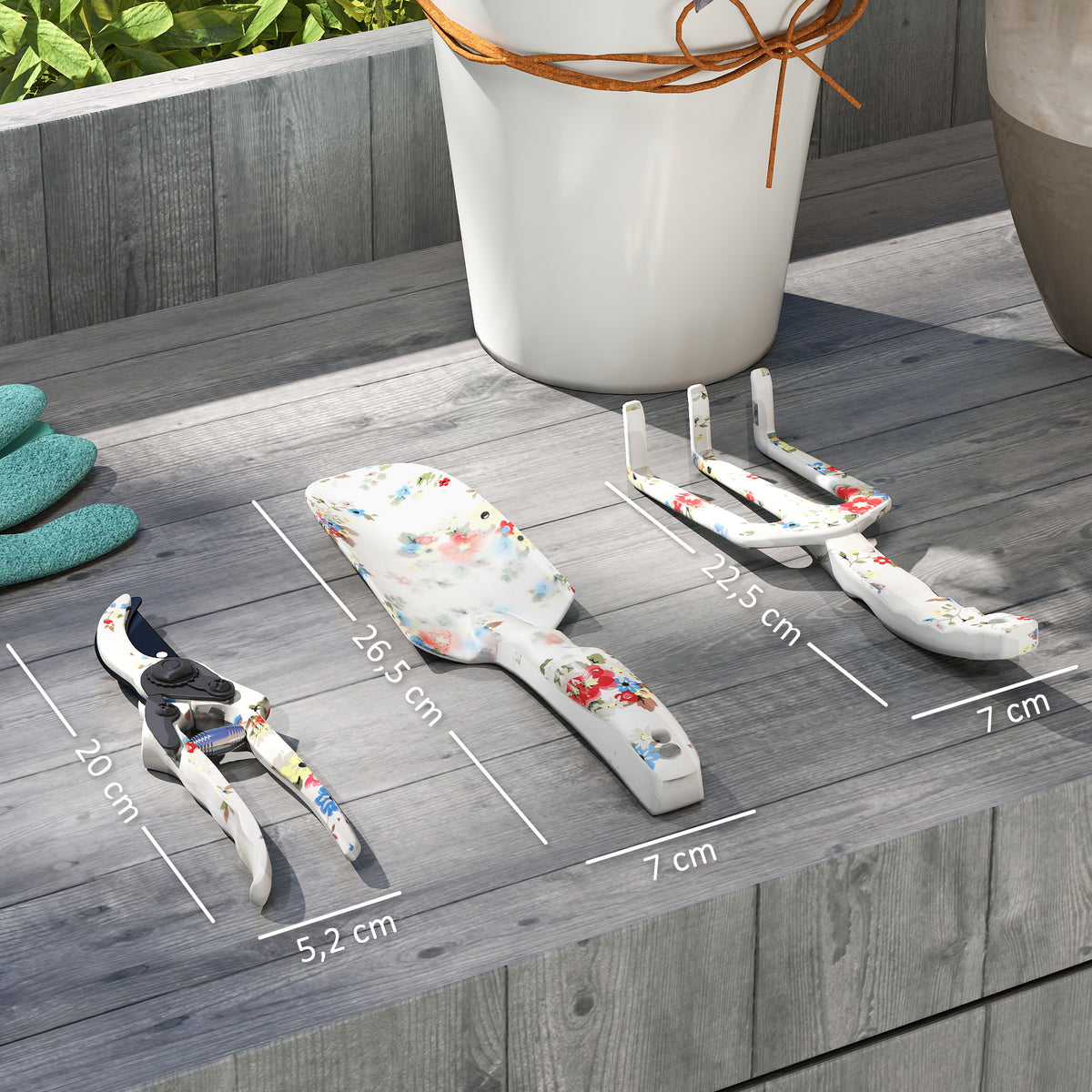 Ensemble d'outils de jardinage 3 pièces en aluminium avec sécateur, truelle de jardin, râteau à main, idéal pour taille-2
