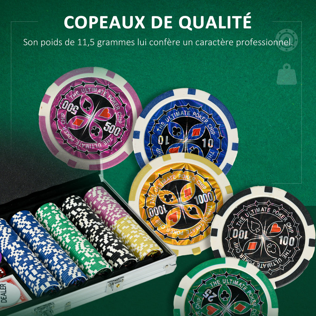 Mallette de Poker Coffret de Poker Complet avec 500 jetons 5 dés 2 Jeux de Cartes 3 boutons 1 Tapis en Feutre-4