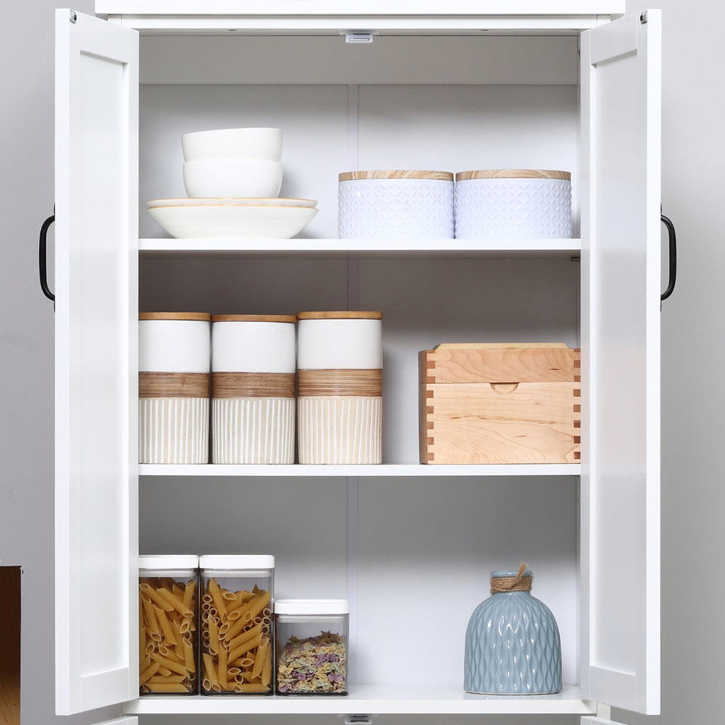 Buffet de cuisine armoire de cuisine contemporaine multi-rangements 2 placards 3 étagères 60 x 30 x 123 cm blanc-7