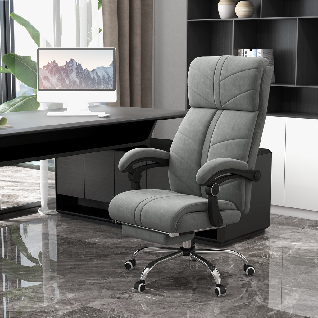 Fauteuil chaise de bureau massant chauffant inclinable avec repose-pieds intégré 5 roulettes gris-1