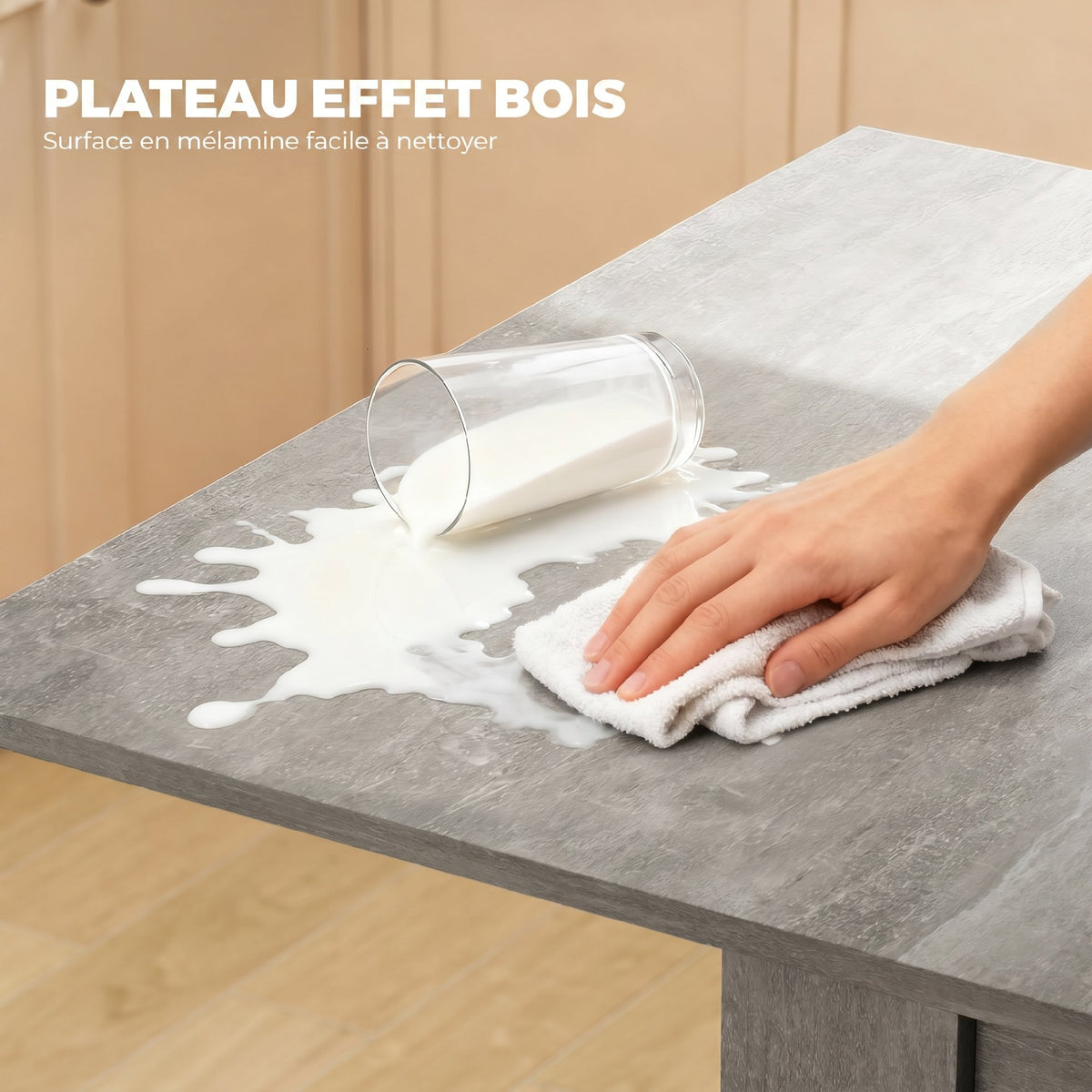 Table à manger extensible rectangle pour 4 à 6 personnes, table de cuisine 70-140 cm, patins en feutre, gris-5