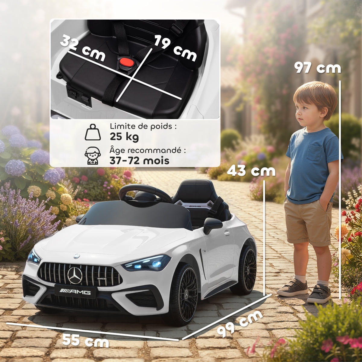 Voiture électrique enfants Mercedes AMG CLE 53 12V 2 moteurs télécommande parentale 2,4G 99 x 55 x 43 cm blanc-2