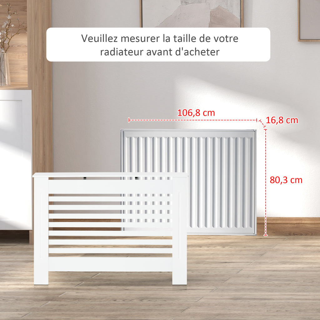 Cache-radiateur couverture radiateur Design à Lattes Panneau Cabinet pour salon cuisine chambre couloir dim. 112L x 19l x 81H cm MDF Blanc-6