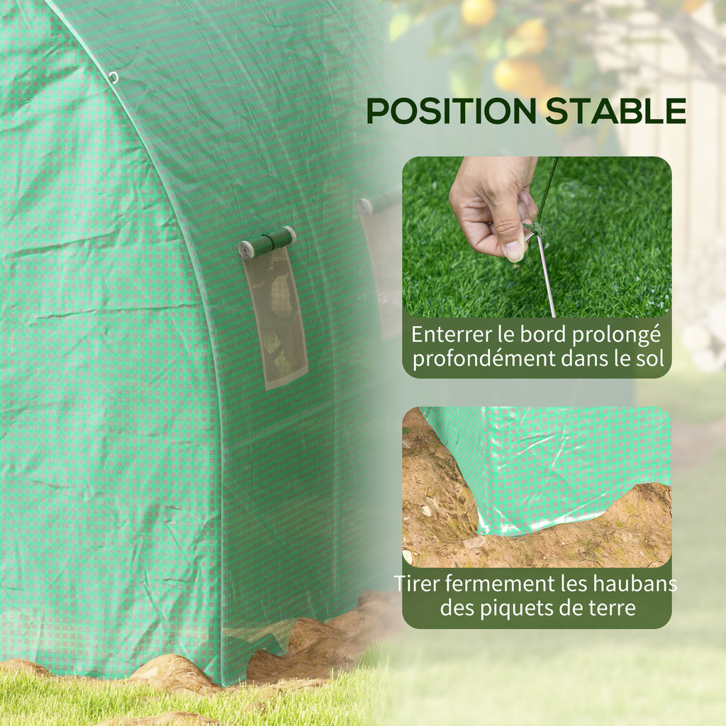Serre de Jardin Tunnel 6 m² avec système d'arrosage intégré, 3L x 2l m 6 fenêtres Porte enroulable Vert-7