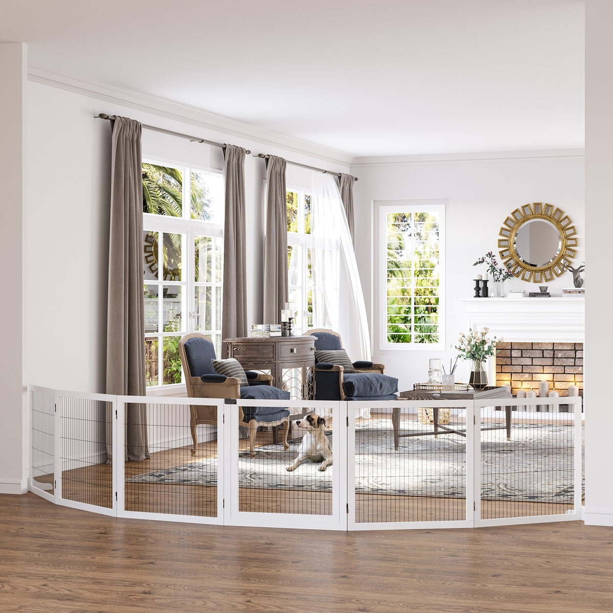 Barrière de sécurité pour chien barrière pliable à 6 panneaux avec pieds amovibles 432 x 36 x 70 cm blanc-1
