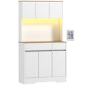 Buffet cuisine meuble cuisine rangement haut avec lumière LED RGB, plan de travail, 6 portes, 2 tiroirs, blanc-0