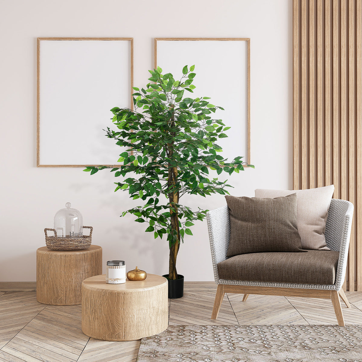 Plante artificielle ficus hauteur 1,50 m tronc branches liane lichen feuilles grand réalisme pot inclus vert-1