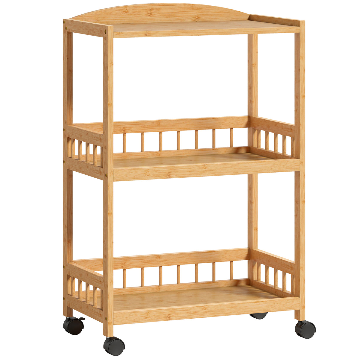 Chariot de cuisine à 3 niveaux, desserte à roulettes en bambou pour chambre, salon, bureau, 53x30,5x83cm, bois naturel-0