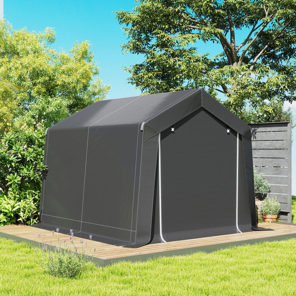 Abri de jardin tente de stockage portable pour extérieur avec cadre en acier galvanisé et grande porte 3 x 3 m gris-7