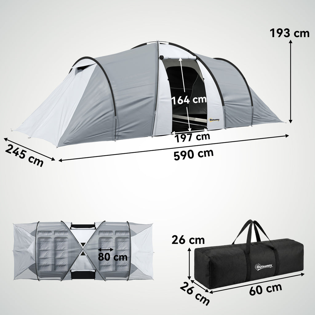 Tente de camping familiale 4 personnes dôme 2 chambres 1 séjour et 1 auvent anti-UV Imperméable 2000 mm multicolore