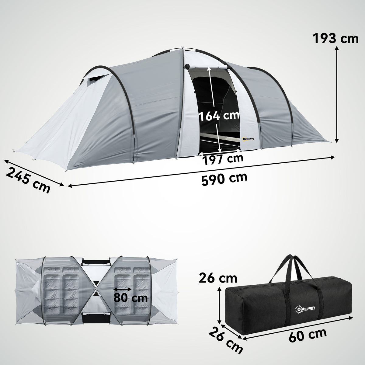 Tente de camping familiale 4 personnes dôme 2 chambres 1 séjour et 1 auvent anti-UV Imperméable 2000 mm multicolore-2