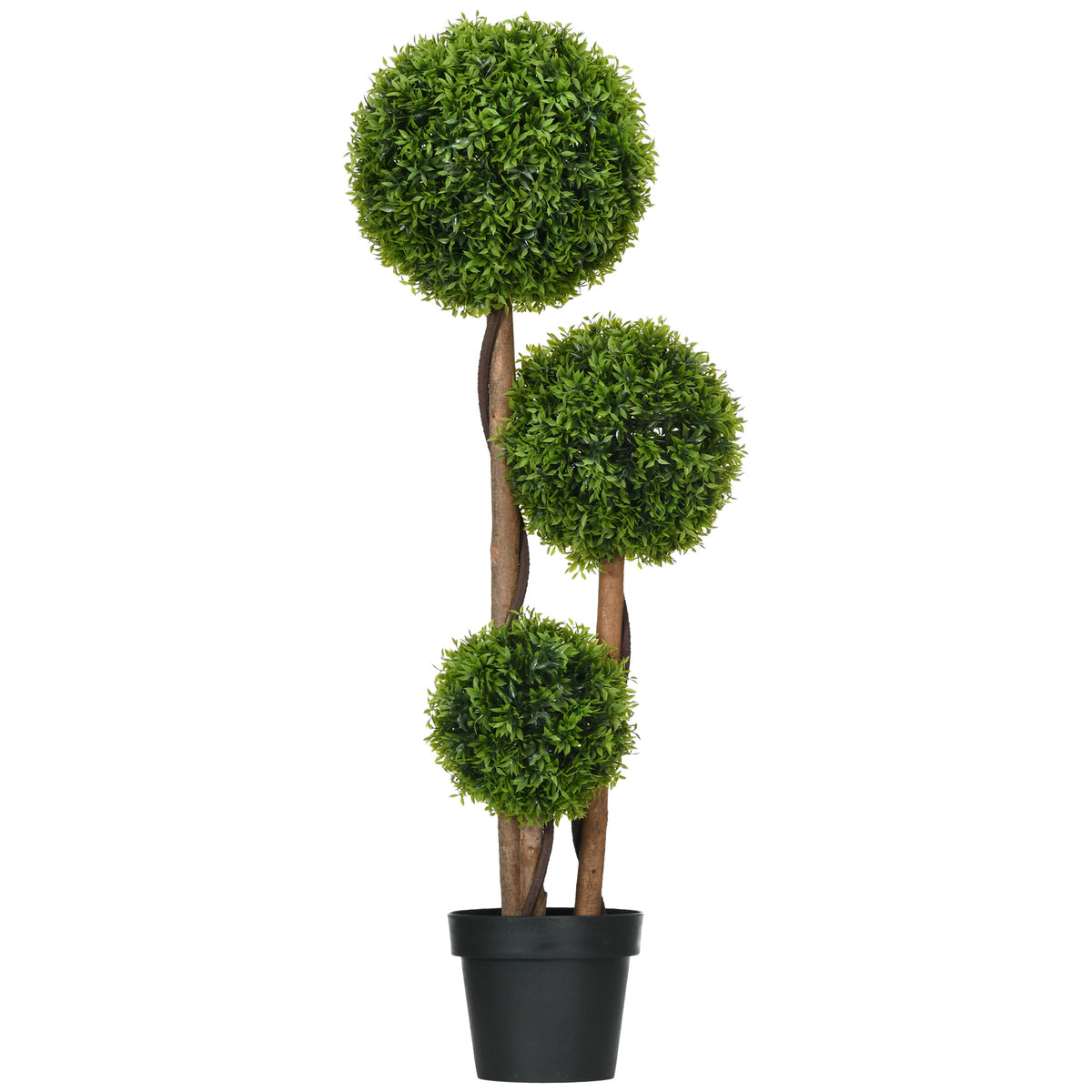 Arbre artificiel buis avec 3 boules feuilles de bambou pot inclus intérieur et extérieur hauteur 110 cm vert-0
