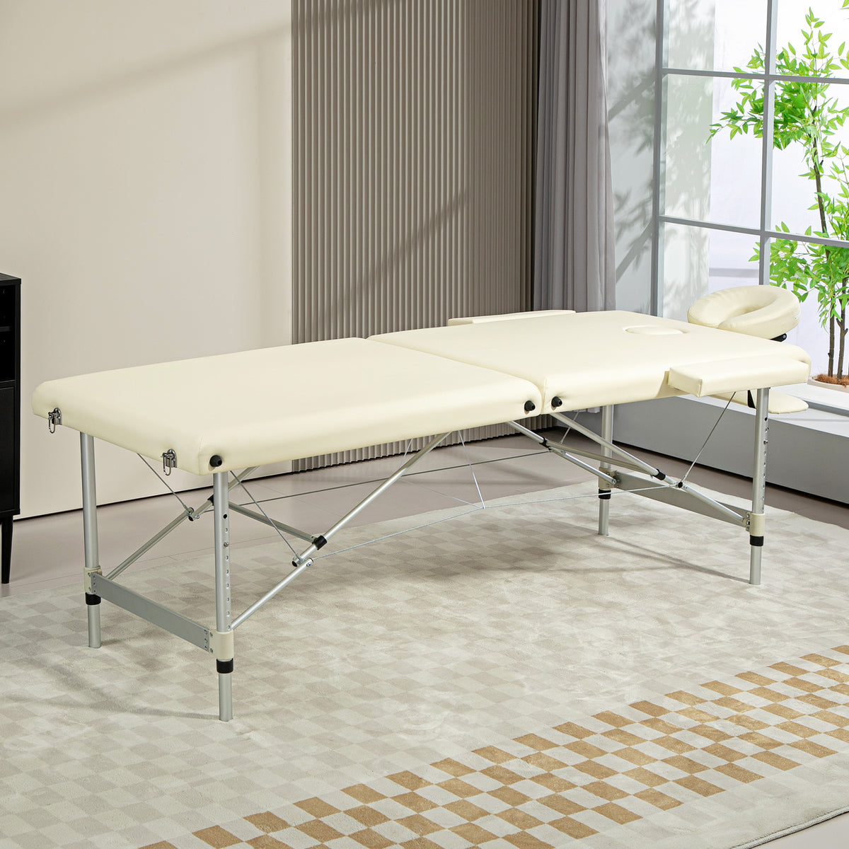 Table de massage pliable portable + housse de transport charge max. 225 Kg hauteur réglable 210 x 90 cm crème-9