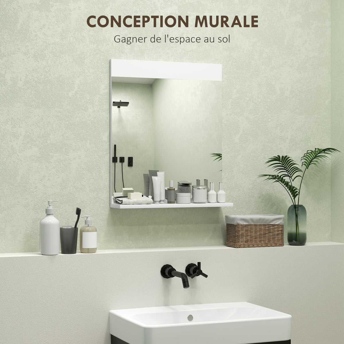 Miroir de salle de bain miroir mural avec étagère de rangement pour salon chambre 50 x 12 x 60 cm blanc-3