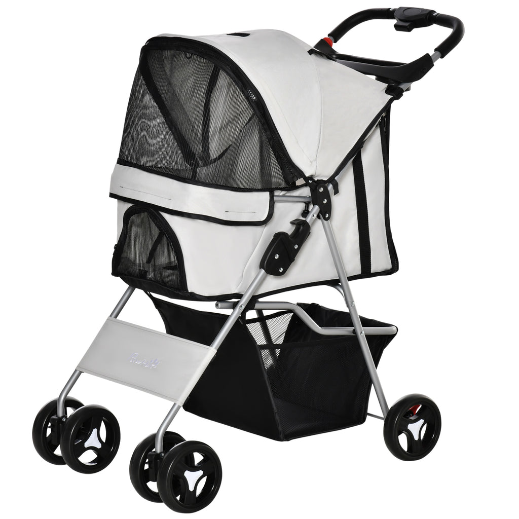 Poussette buggy pour chiens 77L x 45l x 99,5H cm pliable imperméable tissu 600D Oxford 4 roues gris-0