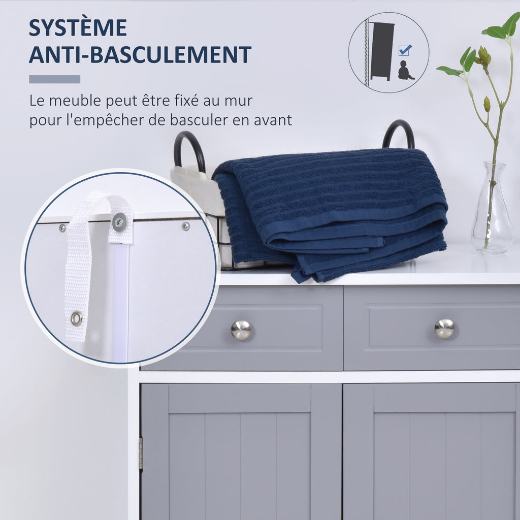 Meuble de salle de bain meuble de rangement 2 tiroirs placard double porte et étagère réglable 60 x 30 x 75 cm gris-6