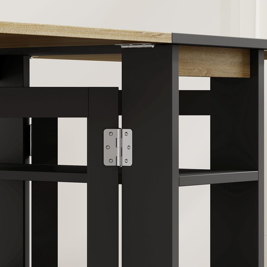 Table à Manger Pliante sur Roulettes, Table de Cuisine pour 2 à 4 Personnes avec Étagères de Rangement, Chêne et Noir-9