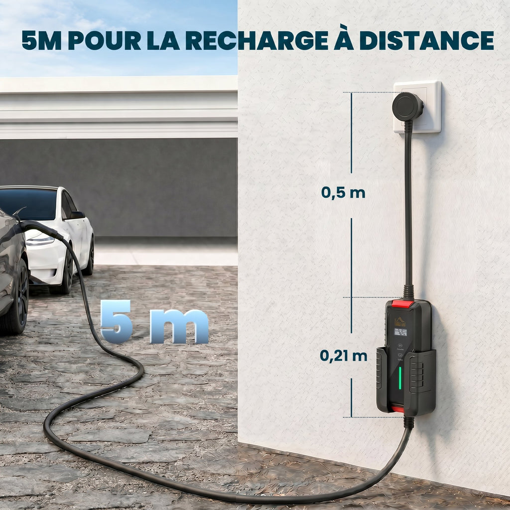 Chargeur Voiture Électrique Type 2 3,7kW [5m, 6/8/10/13/16A] Câble de Recharge Portable Écran LCD Retardateur Noir-2