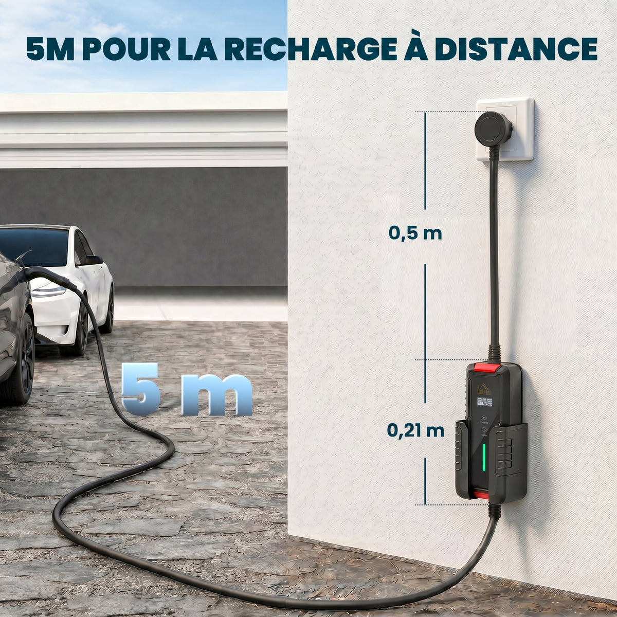Chargeur Voiture Électrique Type 2 3,7kW [5m, 6/8/10/13/16A] Câble de Recharge Portable Écran LCD Retardateur Noir-2
