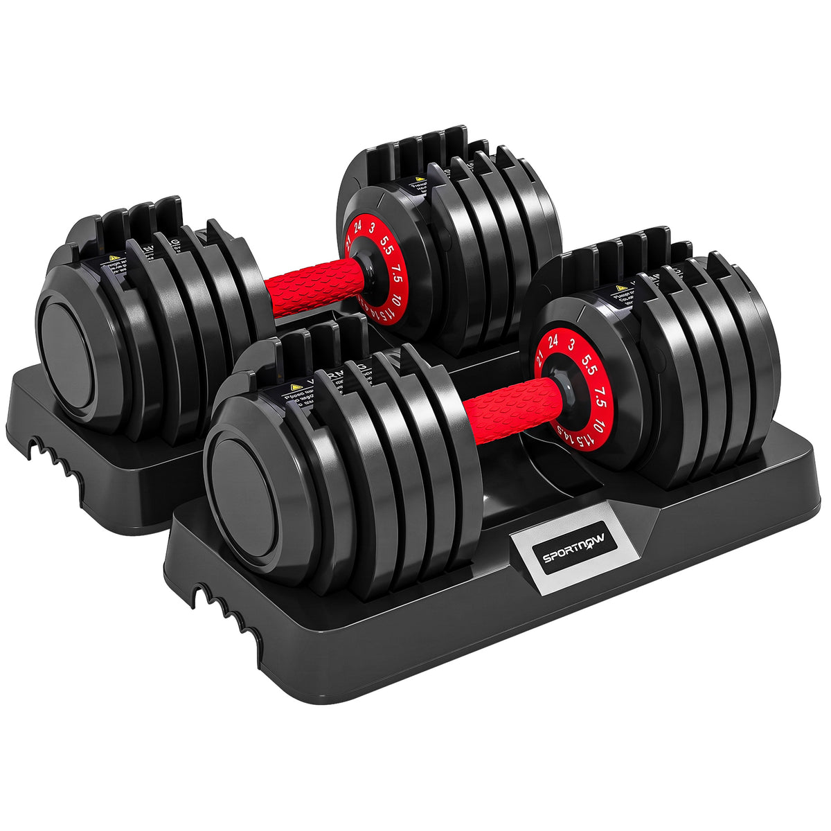 Haltères Réglables 10 en 1, 2x24kg, Réglage Rapide, Verrou de Sécurité, Poignée Antidérapante, Bases de Rangement, Noir-0