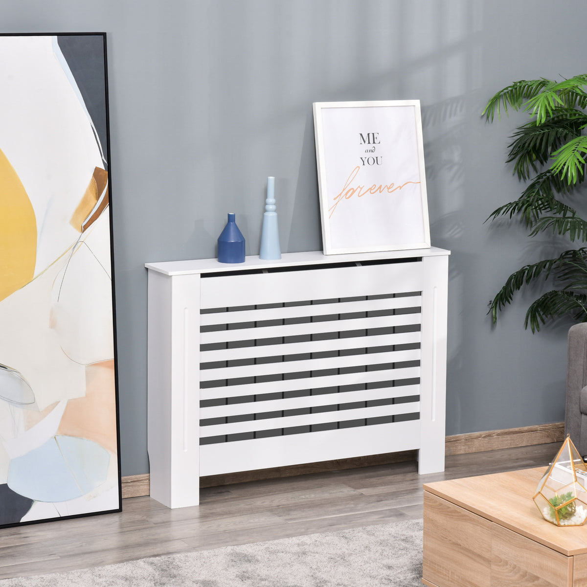 Cache-radiateur couverture radiateur Design à Lattes Panneau Cabinet pour salon cuisine chambre couloir dim. 112L x 19l x 81H cm MDF Blanc-1