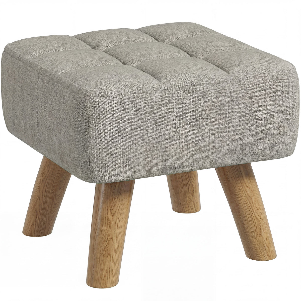 Repose pied salon ottoman siège rembourré en tissu avec pieds en bois 27 x 27 x 26 cm gris clair-0