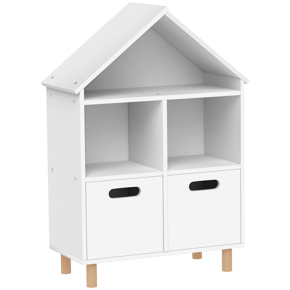 Bibliothèque enfants meuble de rangement enfants 3 niveaux avec deux tiroirs forme de maison 63,7 x 29,7 x 89 cm blanc-0