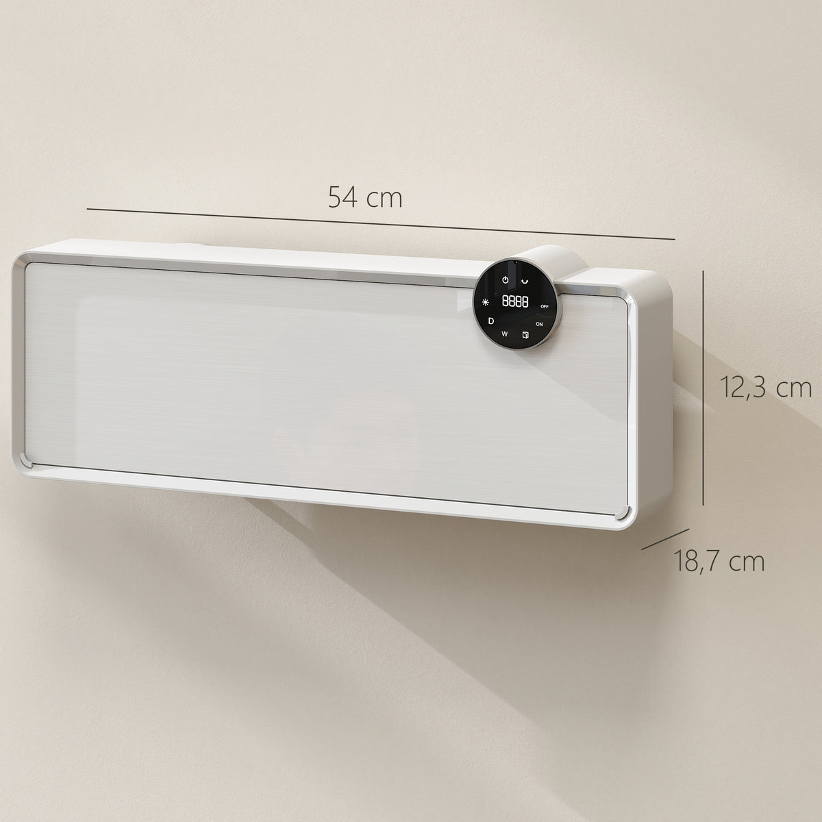 Chauffage mural en céramique 1000/2000W, radiateur électrique, ventilateur, thermostat, minuterie, 54x18,7x12,3cm, blanc-2