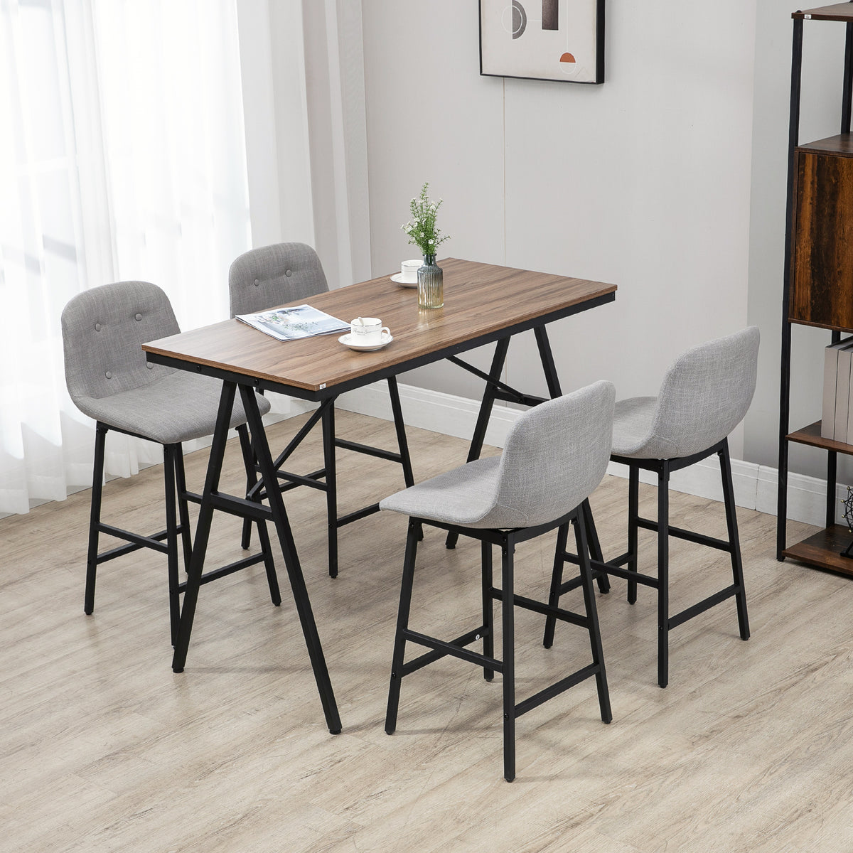 Ensemble table de bar avec tabourets table à manger debout avec 4 chaises rembourrées pieds en acier 120x60x91cm gris-6