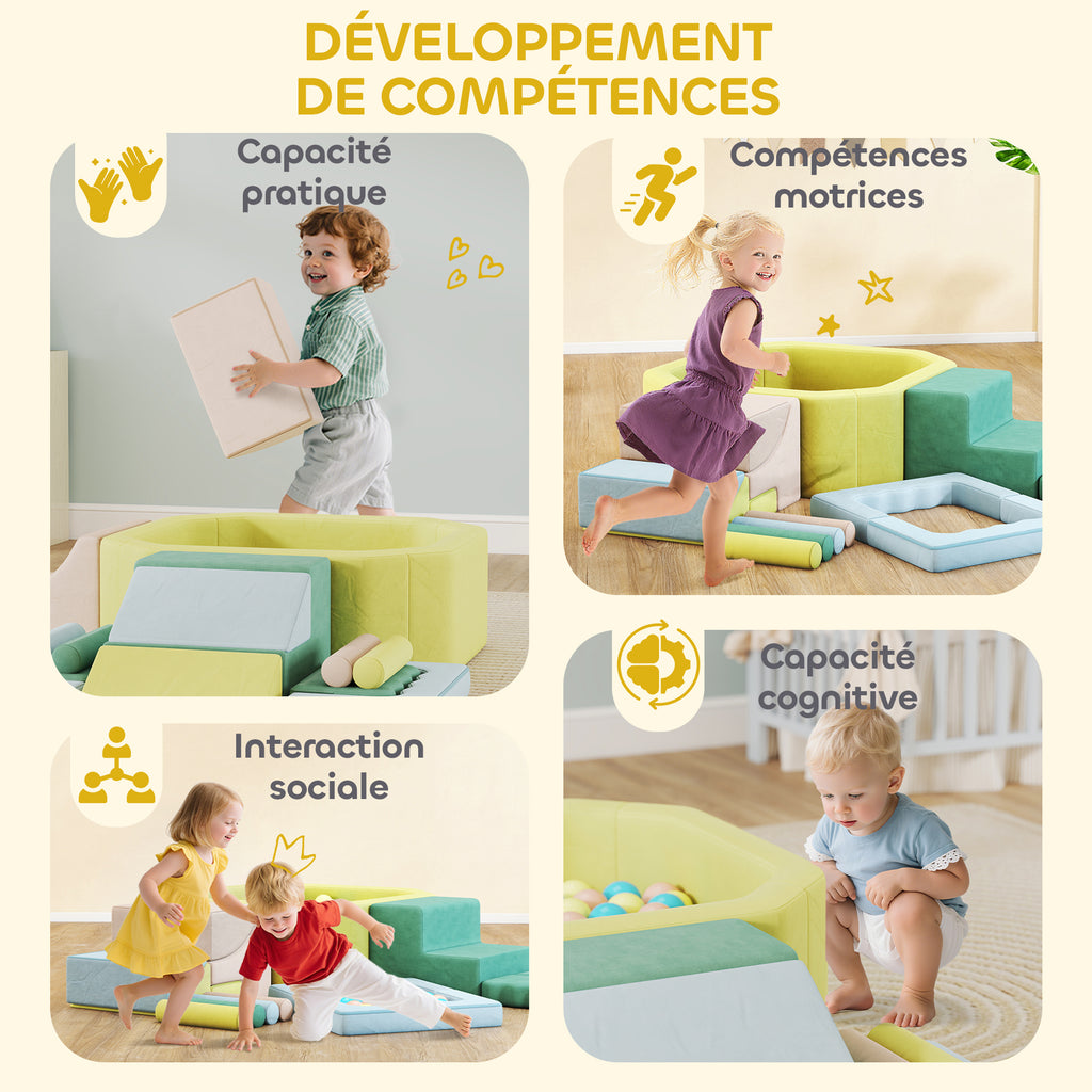 Parcours motricité bébé module motricité bébé avec piscine à balles housse lavable 160 x 137,5 x 30 cm multicolore-6