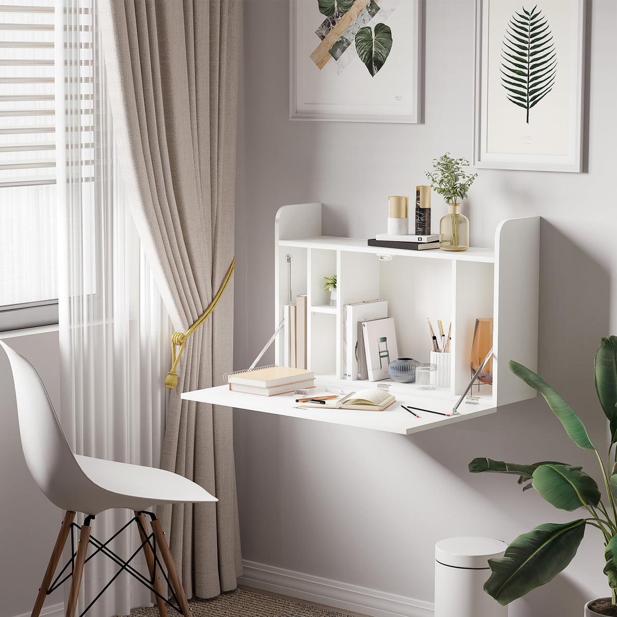 Bureau suspendu table murale table d'ordinateur murale et tablette rabattable avec rangements - 77 x 20 x 51 cm-1