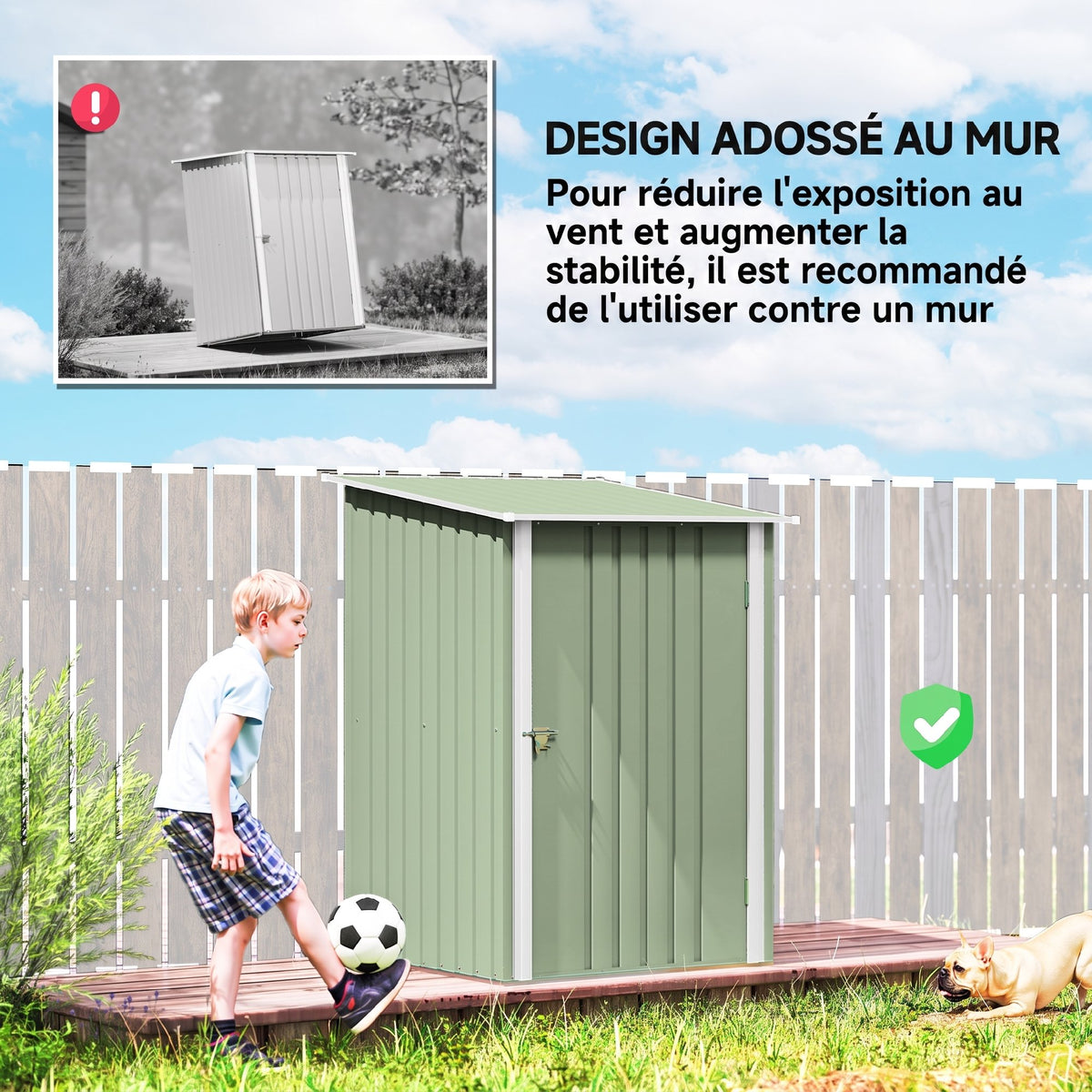 Abri de Jardin en Métal 1m², Tôle Ondulée, Toit Incliné, Porte Verrouillable, 100x103x160cm, Vert Clair-5