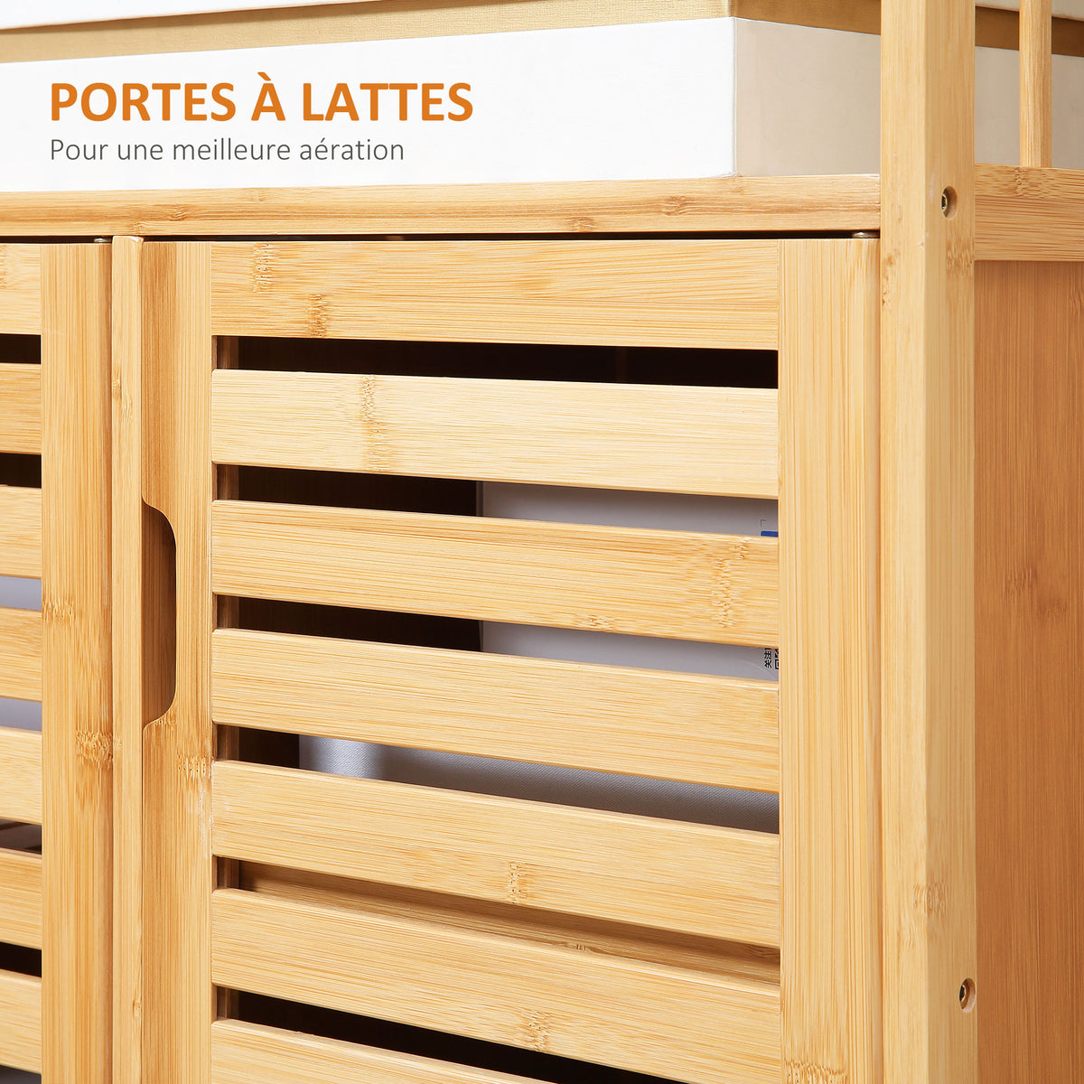 Buffet meuble de rangement 3 portes ajourées et étagères en bambou 100 x 35 x 82 cm naturel-4