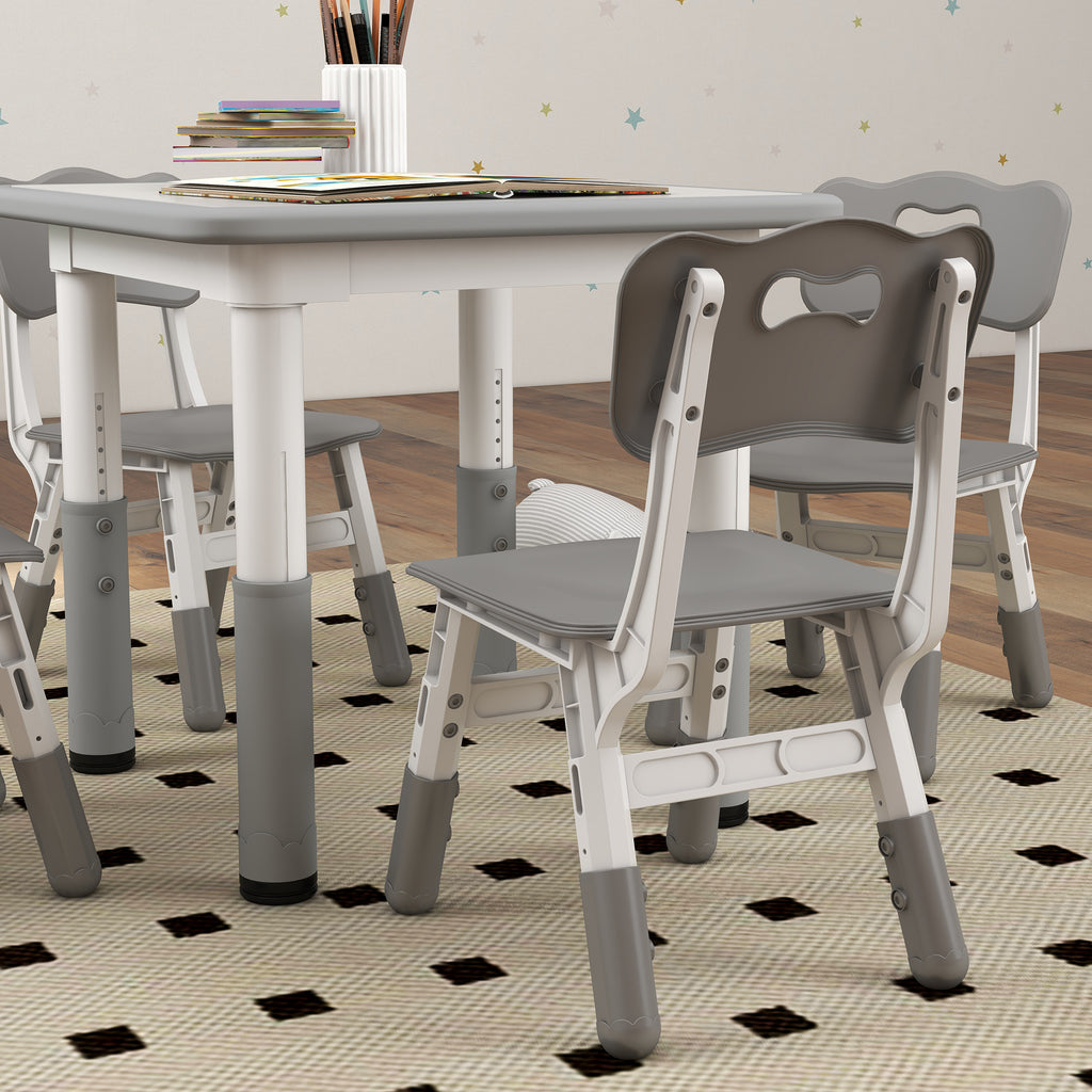 Ensemble 1 table et 4 chaises pour enfants à hauteur réglable, set de 5 pièces, gris-8