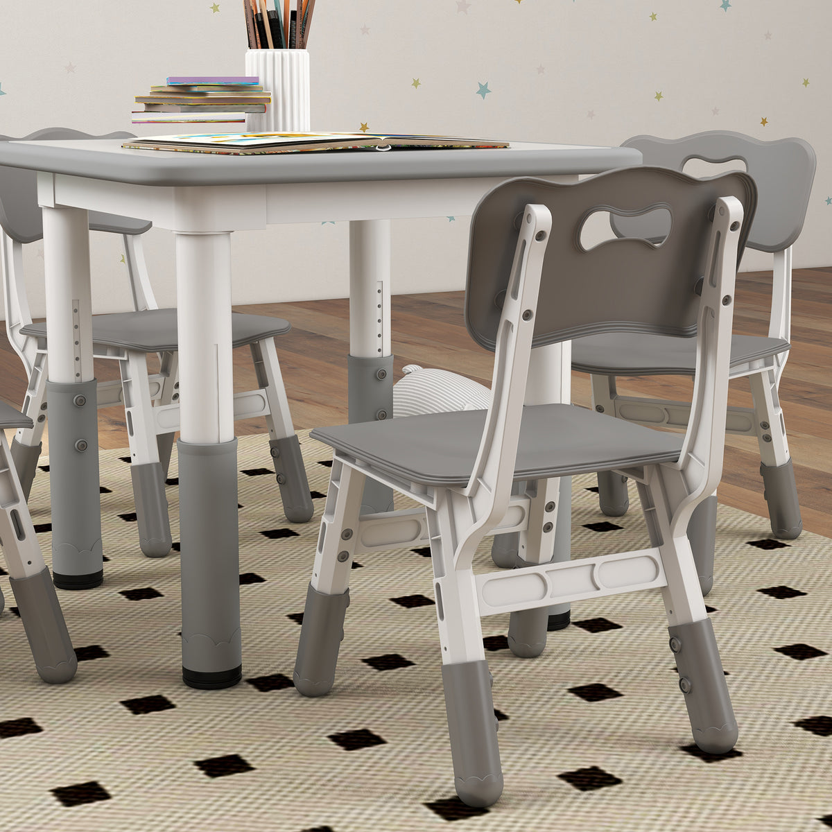 Ensemble 1 table et 4 chaises pour enfants à hauteur réglable, set de 5 pièces, gris-8