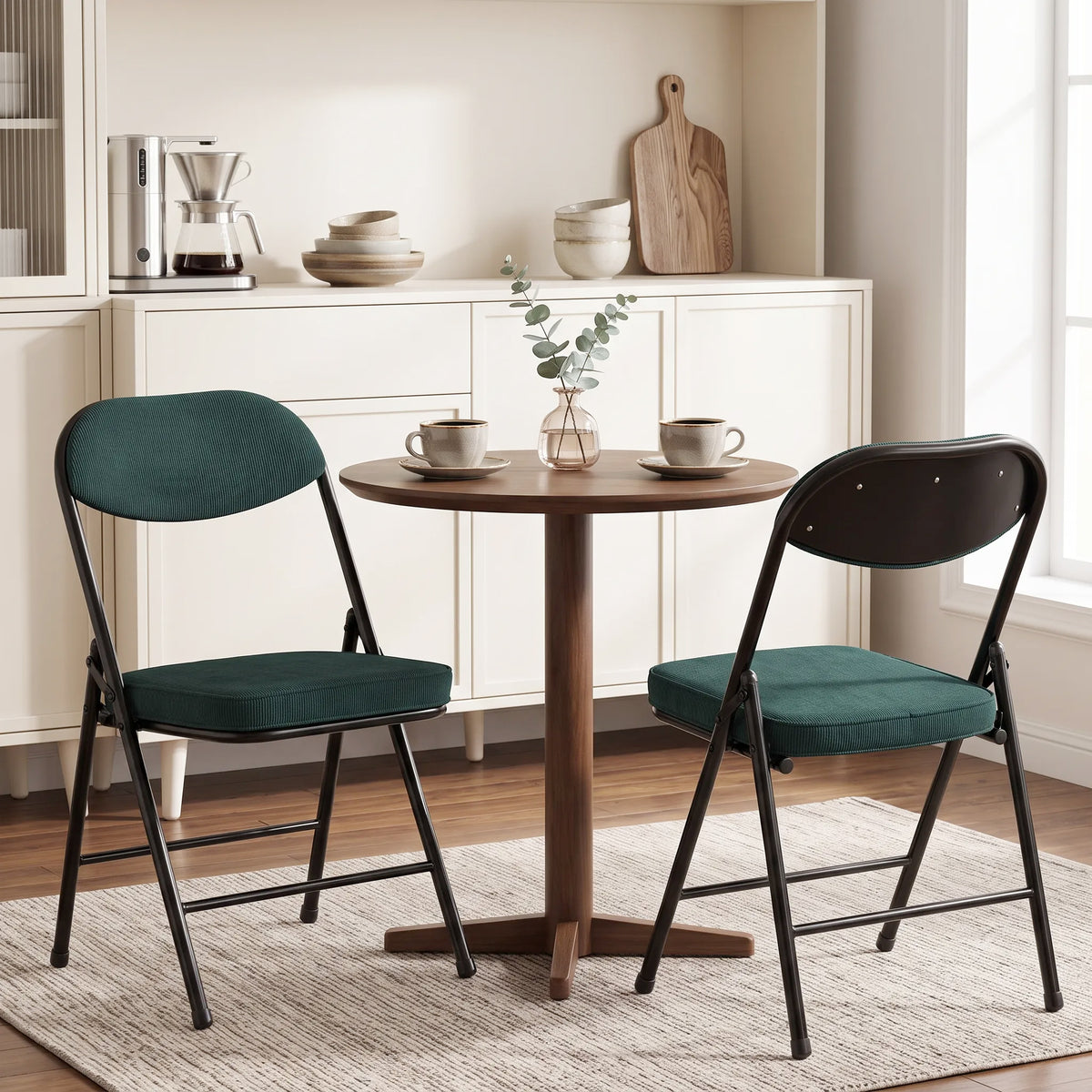 Lot de 2 chaises pliantes chaises de salle à manger portables avec assises et dossiers rembourrés en velours côtelé bleu-1