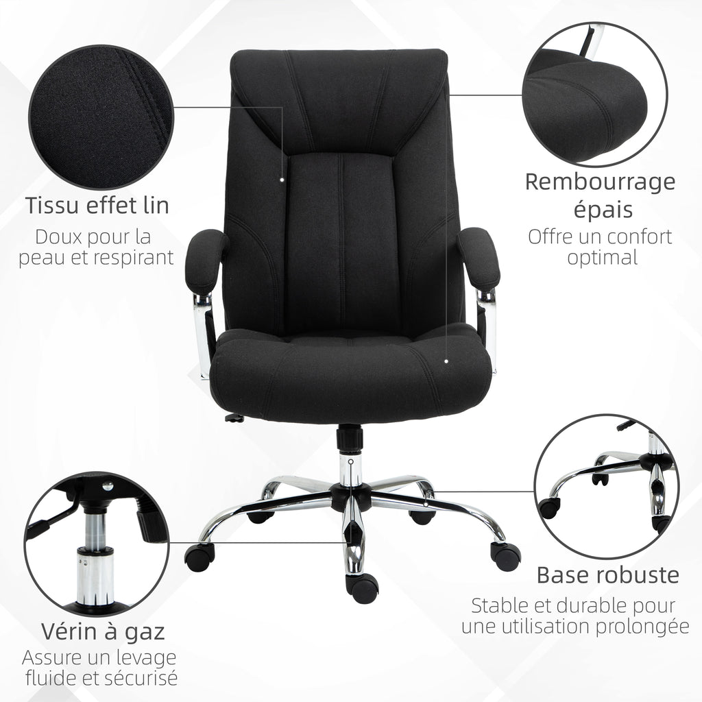 Fauteuil de bureau, chaise de bureau ergonomique, hauteur réglable, dossier haut, fonction de bascule, 65x78x118cm, noir-6